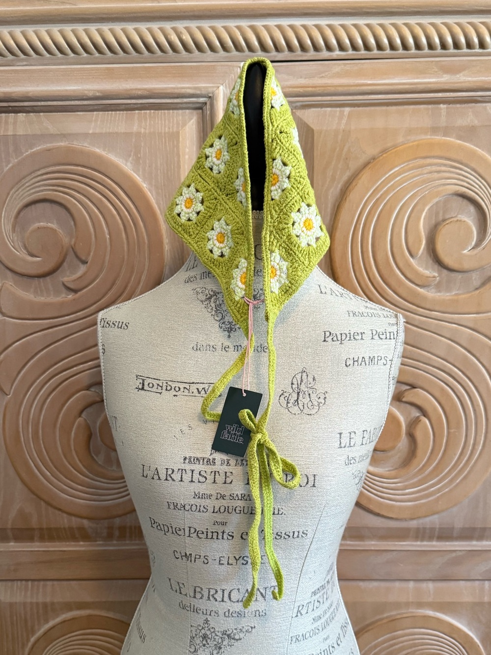 Crochet Green with Daisies Head Scarf